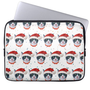 Christmas Black And White Cat Watercolor Laptop Sleeve