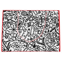 CHRISTMAS BLACK AND WHITE DOODLE PATTERN GIFT BAG