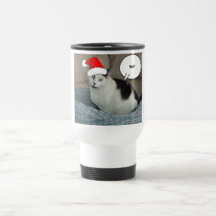 Christmas Black and White Kitten Travel Mug