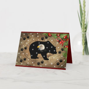 Christmas Black Bear Bald Eagle Wilderness  Holiday Card