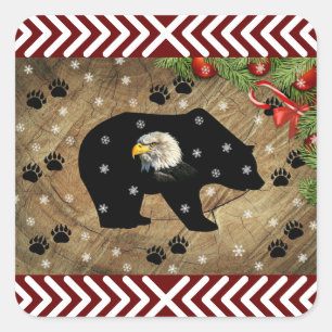 Christmas Black Bear Bald Eagle Wilderness Square Sticker