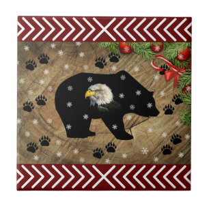 Christmas Black Bear Bald Eagle Wilderness Tile