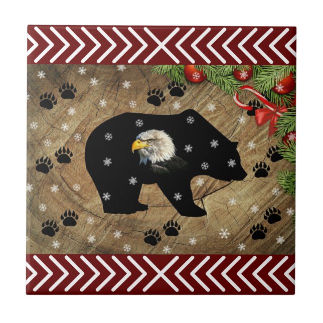 Christmas Black Bear Bald Eagle Wilderness  Tile (Front)