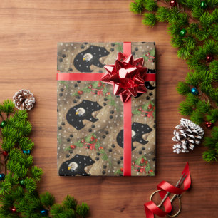 Christmas Black Bear Bald Eagle Wilderness  Wrapping Paper