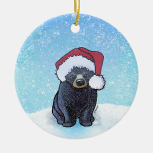 Christmas Black Bear Cub Ceramic Tree Decoration