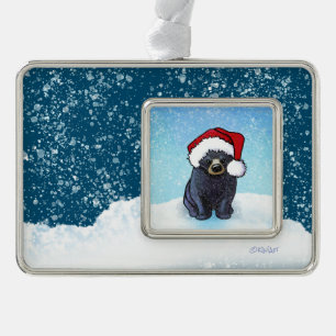 Christmas Black Bear Cub Silver Plated Framed Ornament