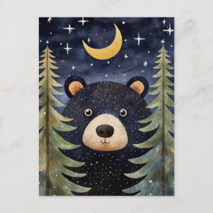 Christmas Black Bear Night Moon Message Holiday Postcard