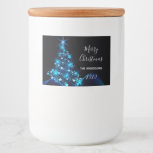 Christmas black blue tree monogram food label