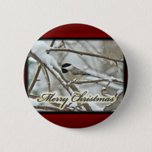 Christmas Black Capped Chickadee in Snow 6 Cm Round Badge
