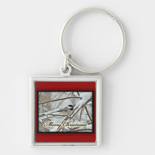 Christmas Black Capped Chickadee in Snow Key Ring (Front)