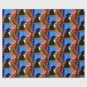 Christmas Black Cat Art Painting Wrapping Paper