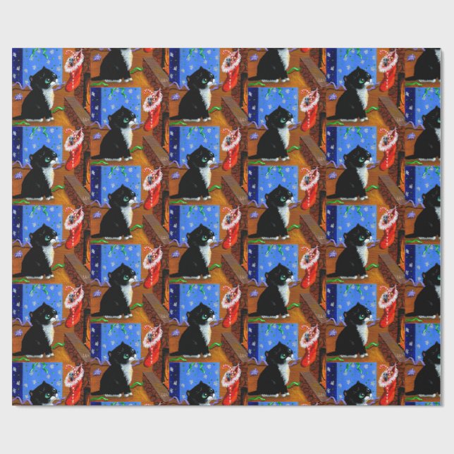 Christmas Black Cat Art Painting Wrapping Paper (Flat)