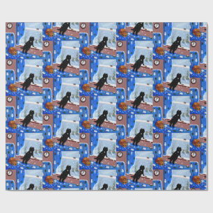 Christmas Black Cat Art Painting Wrapping Paper