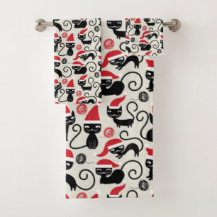 Christmas Black Cat Bath Towel Set