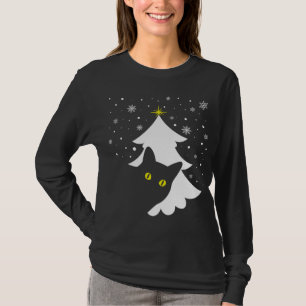 Christmas Black Cat Christmas Tree snow and stars T-Shirt