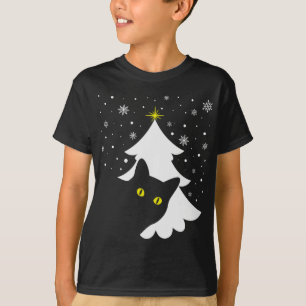 Christmas Black Cat Christmas Tree snow and stars  T-Shirt