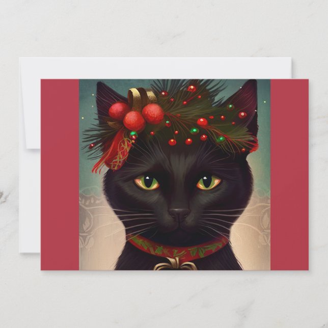 Christmas black cat gift T-Shirt Holiday Card (Front)