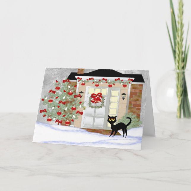 Christmas Black Cat Holiday Card (Front)