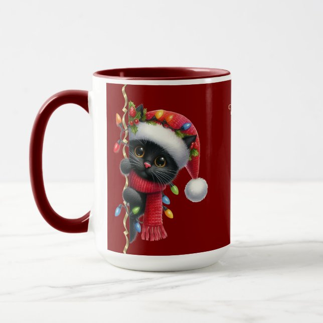 Christmas Black Cat Holiday Mug (Left)