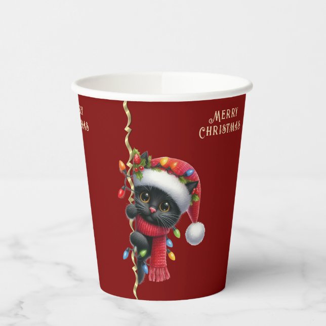 Christmas Black Cat Holiday Paper Cups (Left)