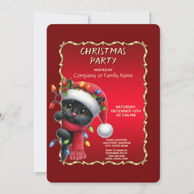 Christmas Black Cat Holiday Party Invitation (Front)