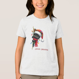 Christmas Black Cat Holiday Tri-Blend Shirt