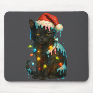Christmas Black Cat Ice Cream Drip Santa Hat Cute  Mouse Mat