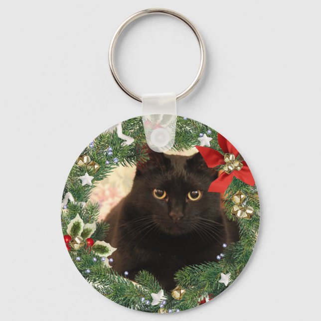 Christmas Black Cat Keychain (Front)