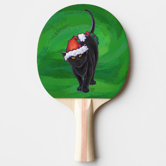 Christmas Black Cat on Green Ping Pong Paddle (Front)