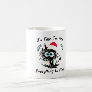 Christmas Black Cat Panic Humor It’s Fine Everythi Coffee Mug
