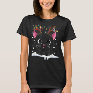 Christmas Black Cat Reindeer Antlers Catmas Women  T-Shirt