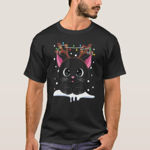 Christmas Black Cat Reindeer Antlers Catmas Women  T-Shirt
