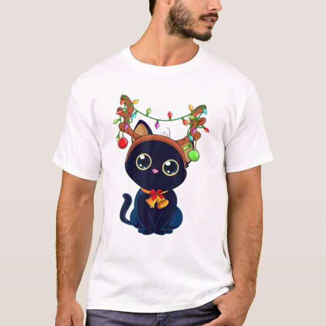 Christmas Black Cat Reindeer Antlers Catmas Women T-Shirt (Front)