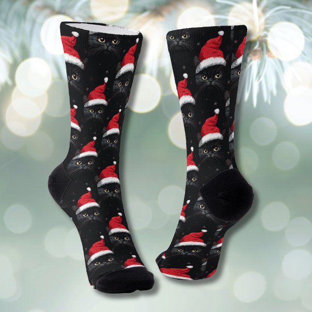 Christmas Black Cat Santa Funny Socks (Creator Uploaded)