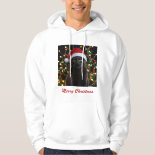 Christmas Black Cat - Santa Hat Personalised photo Hoodie