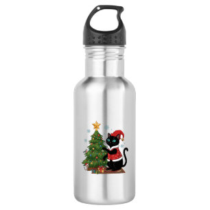 Christmas Black Cat Santa Hat Tree Mouse 532 Ml Water Bottle