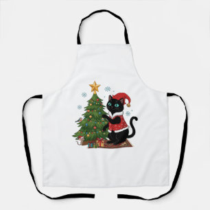Christmas Black Cat Santa Hat Tree Mouse Apron