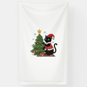 Christmas Black Cat Santa Hat Tree Mouse Banner