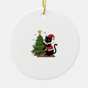 Christmas Black Cat Santa Hat Tree Mouse Ceramic Tree Decoration