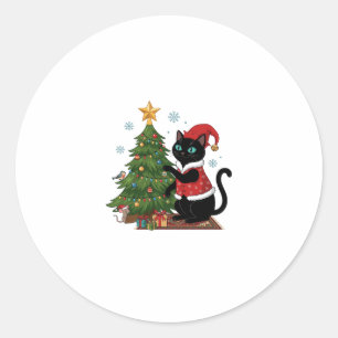 Christmas Black Cat Santa Hat Tree Mouse Classic Round Sticker