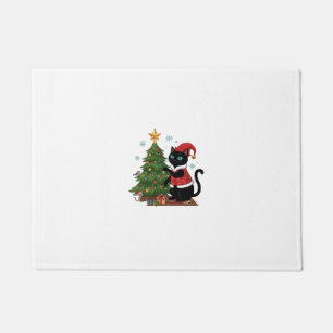 Christmas Black Cat Santa Hat Tree Mouse Doormat