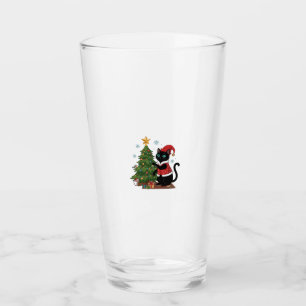 Christmas Black Cat Santa Hat Tree Mouse Glass
