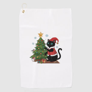 Christmas Black Cat Santa Hat Tree Mouse Golf Towel