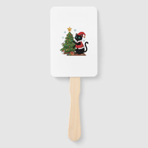 Christmas Black Cat Santa Hat Tree Mouse Hand Fan