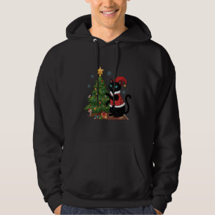 Christmas Black Cat Santa Hat Tree Mouse Hoodie