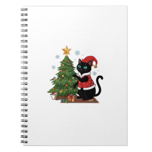 Christmas Black Cat Santa Hat Tree Mouse Notebook