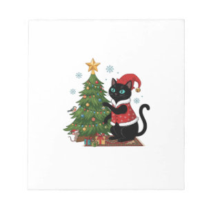 Christmas Black Cat Santa Hat Tree Mouse Notepad