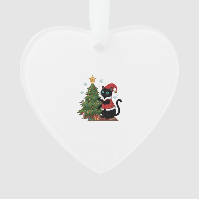 Christmas Black Cat Santa Hat Tree Mouse Ornament (Front)