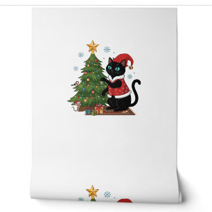Christmas Black Cat Santa Hat Tree Mouse Wallpaper