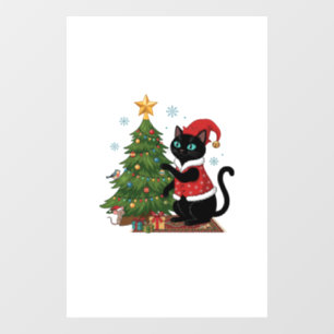 Christmas Black Cat Santa Hat Tree Mouse Window Cling